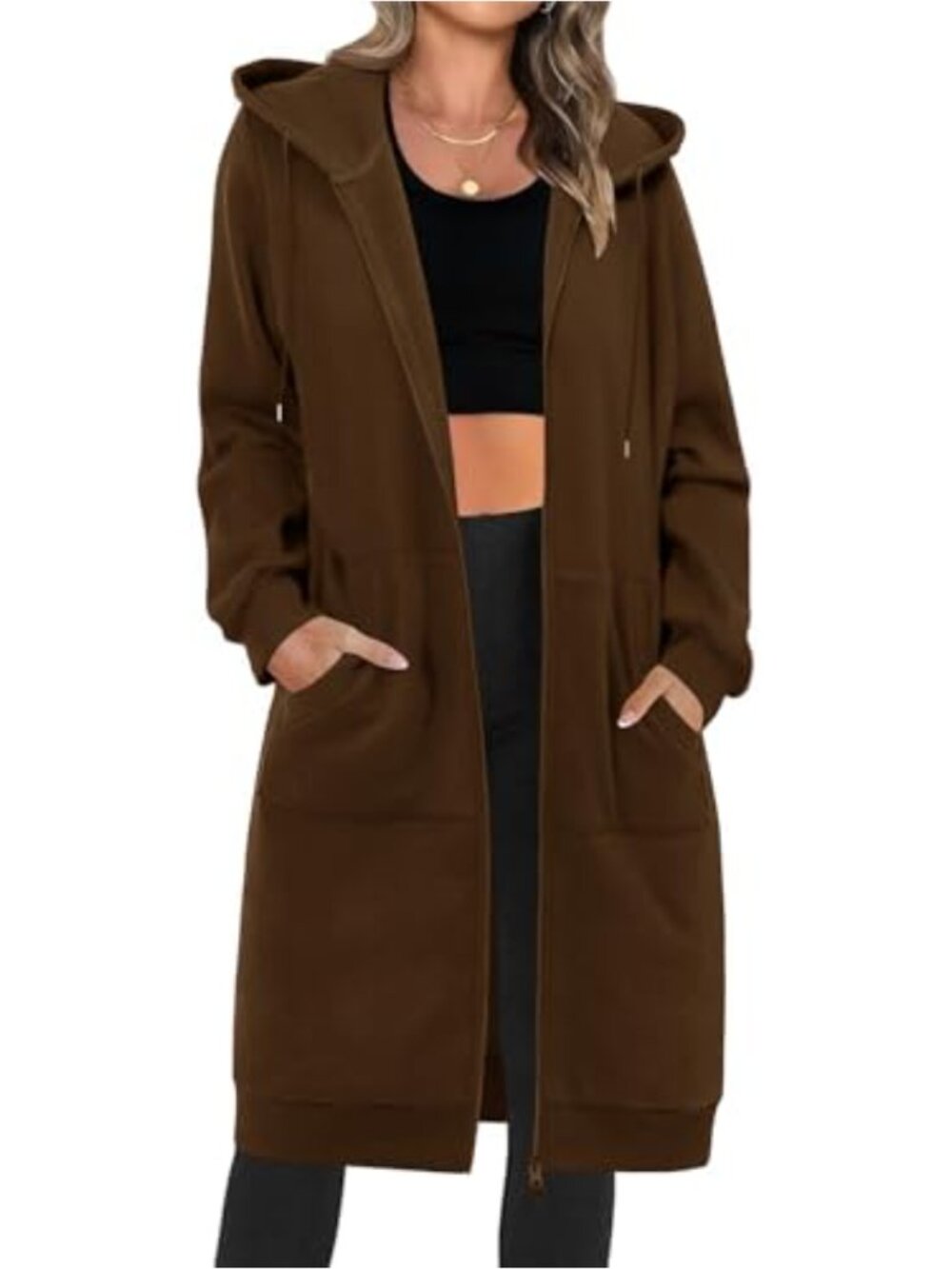 Women's Zip Up Long Fleece Tunic Hoodie Sweatshirt Loose Fit Hooded Jacket